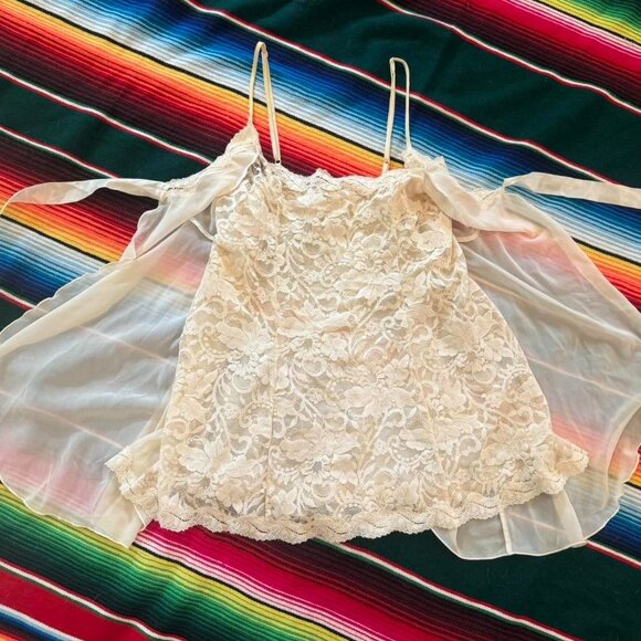 VINTAGE 00s Victoria's Secret SHEER LACE CAMI + BUILT IN SHEER SHAWL OVERLAY - Picture 3 of 8